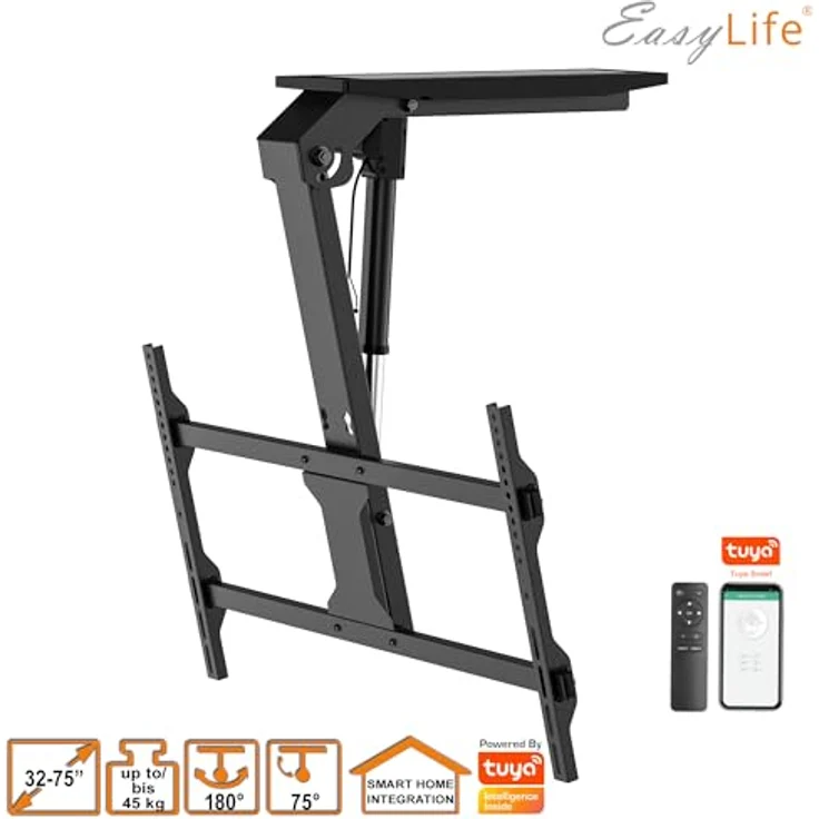 EasyLife EL-DHM-DSND75S V2, Elektrische TV Deckenhalterung drehbar & schwenkbar, 37-75 Zoll, VESA 600x400, Schwarz, Smart Home Integration – Bild 4