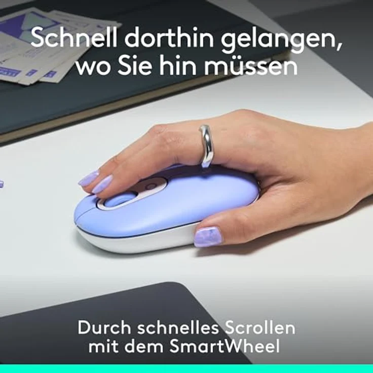 Logitech POP Mouse, kabellose Bluetooth-Maus mit programmierbaren Tasten und leisen Klicks, Easy-Switch für bis zu 3 Geräte - Lila – Bild 3