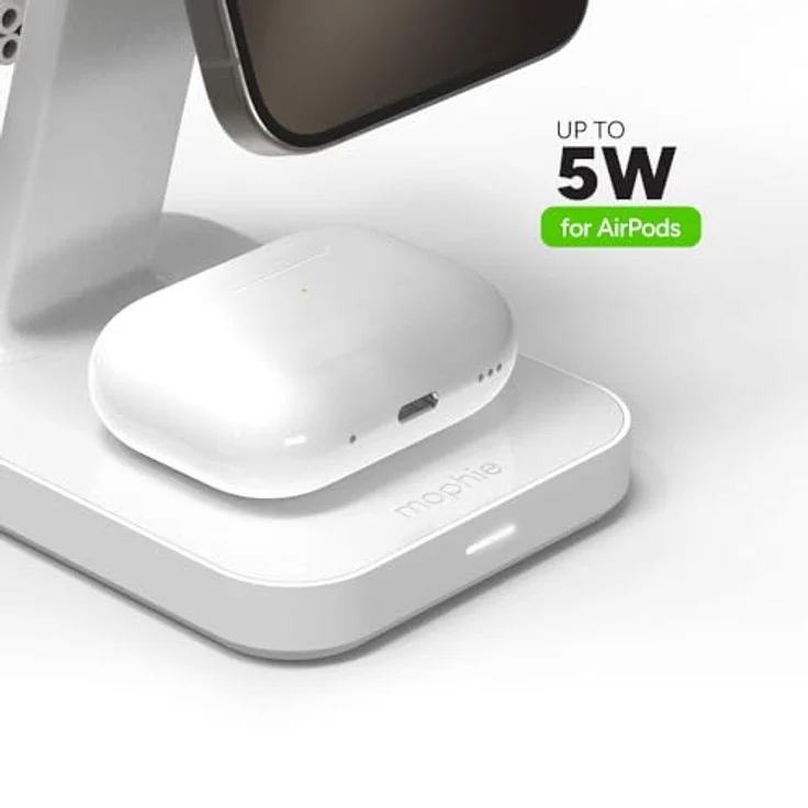 ZAGG mophie Snap Plus, 3-in-1 Drahtlose Schnellladestation [15W], iPhone/Airpod/Apple Watch/Qi2-tauglich, Gleichzeitiges Laden, Verstellbarer Kopf, Hoch/Quer Modus, [EU] (Weiss) – Bild 5