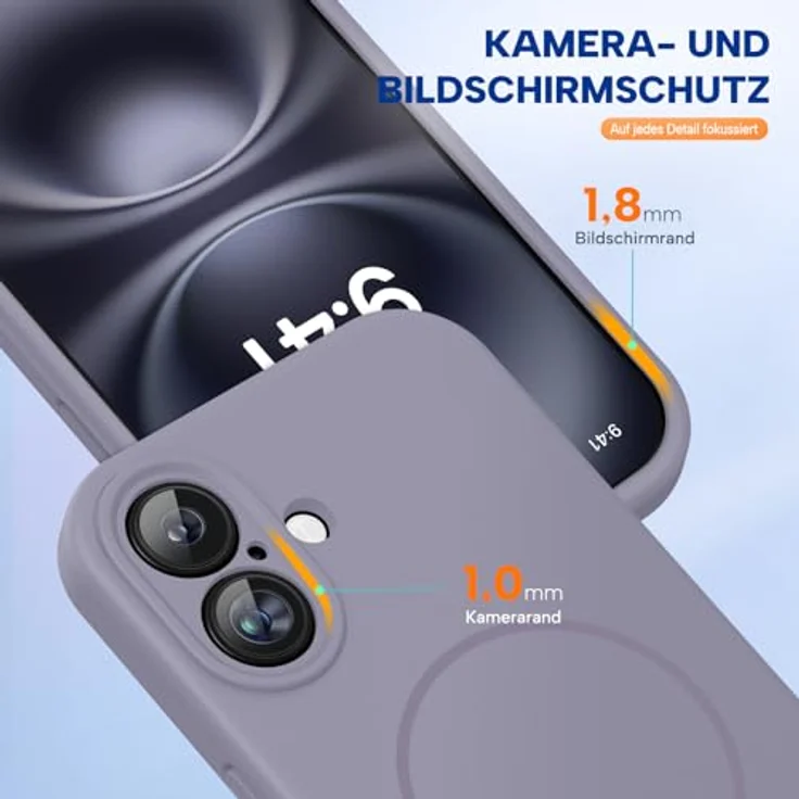 miracase iPhone 16 Hülle, Flüssig Silikon mit stoßfestem Fallschutz, kratzfestem Mikrofaser-Innenfutter, kompatibel mit MagSafe, Lavendel Grau – Bild 5