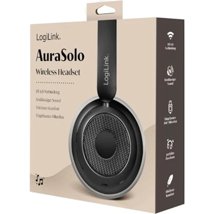 LogiLink BT0072 AuraSolo Over Ear Kopfhörer, Bluetooth 6.0, 20 Stunden Akkulaufzeit, Schwarz – Bild 3
