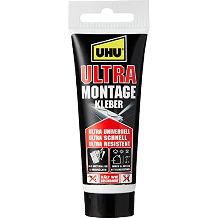 UHU Montagekleber ULTRA Tube, Universeller, elastischer Montagekleber auf Polymerbasis mit sehr schnellem Festigkeitszuwachs, weiß 100g
