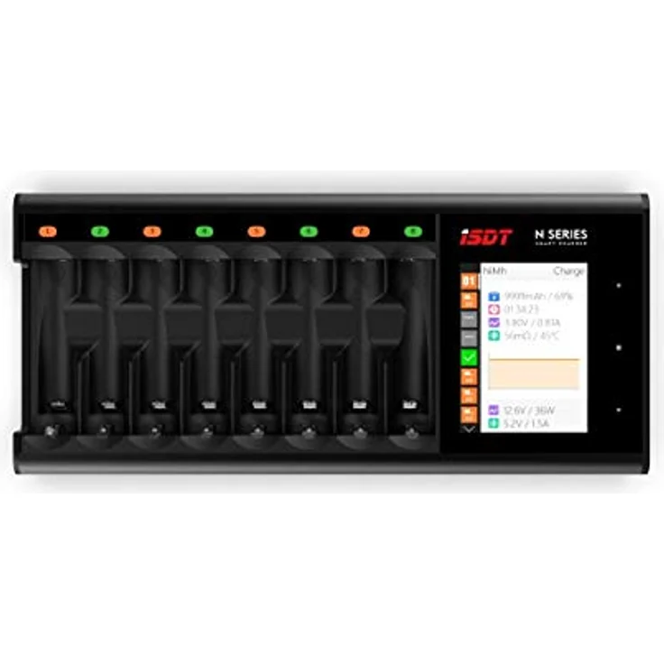ISDT N8 Universal-Batterieladegeräte,LCD-Digtal-Ladegerät,8-Slot Speedy Smart Battery Schnellladegerät für Wiederaufladbare Batterien AA AAA Li-lon LiHv NI-MH NI-Cd LiFePO4 Entladeschutzfunktion – Bild 2