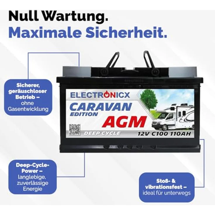 Electronicx Caravan Edition V2 AGM Batterie 110Ah 12V, wartungsfreie Versorgungsbatterie für Wohnmobile & Boote, hohe Zyklenfestigkeit – Bild 4