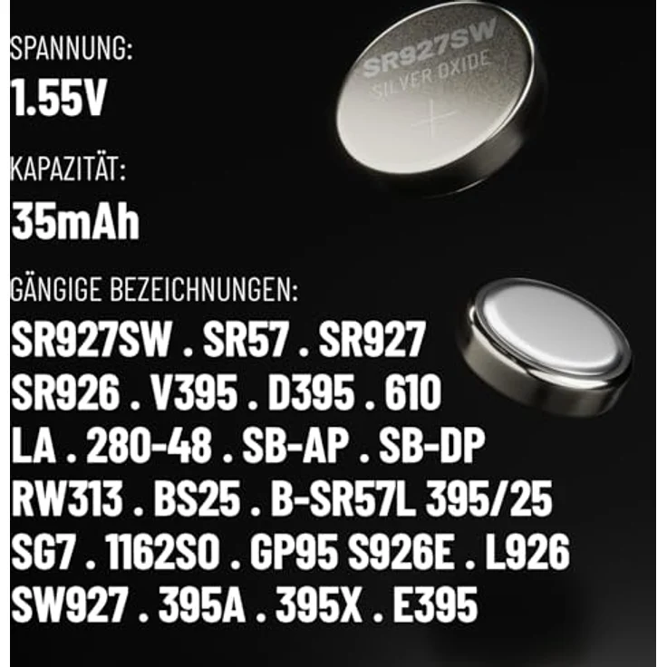 ABSINA SR 927 SW Uhren Knopfzelle 1,55V Silberoxid 10er Pack - Lange Haltbarkeit & auslaufsicher - Knopfzelle 395, Silber – Bild 5