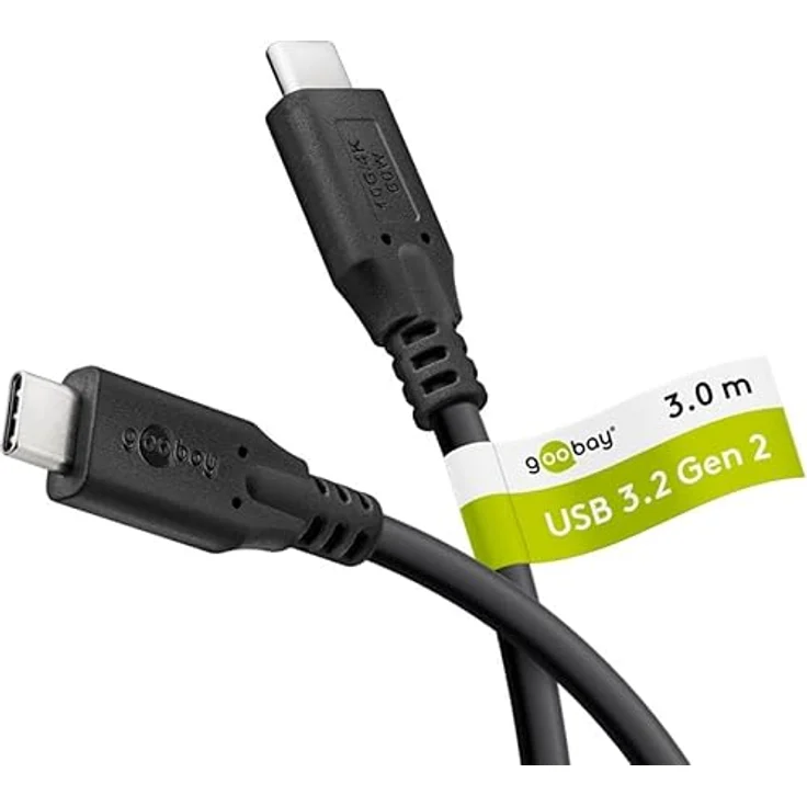 Goobay USB-C-Kabel USB 3.2, 60 W Power Delivery, 10 Gbit/s, 3 m, schwarz – Bild 2