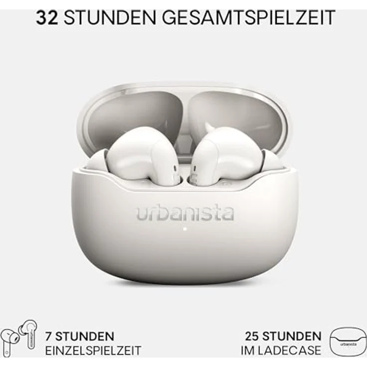 Urbanista Palermo, True Wireless Stereo Kopfhörer mit aktiver Geräuschunterdrückung, bis zu 32 Stunden Akkulaufzeit, spritzwassergeschützt, Weiß – Bild 6