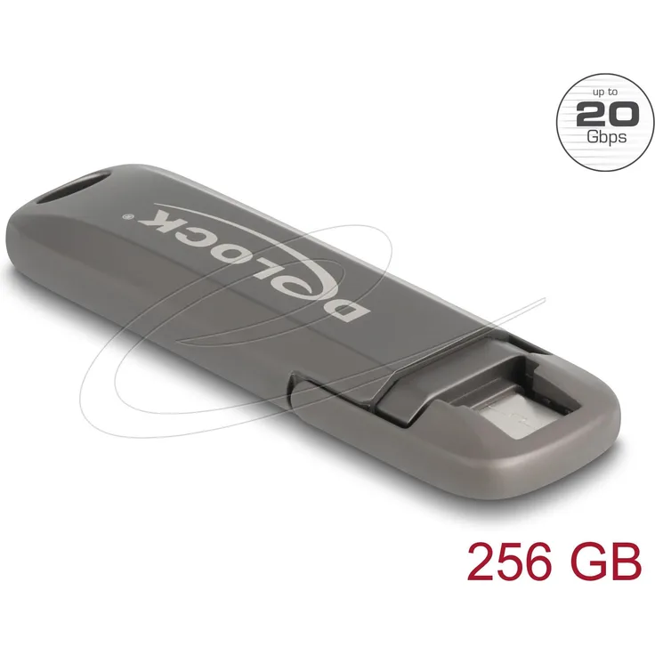 Delock USB-C Speicherstick 256 GB, 20 Gbps Übertragungsgeschwindigkeit, grau