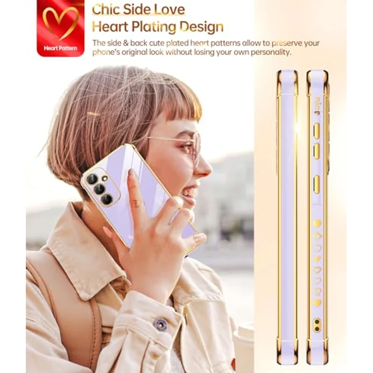 LeYi Hülle für Samsung Galaxy A35 5G, TPU Silikon Schutzhülle mit 2 Schutzfolien, Herz Muster, stoßfest und kratzfest, lila – Bild 4