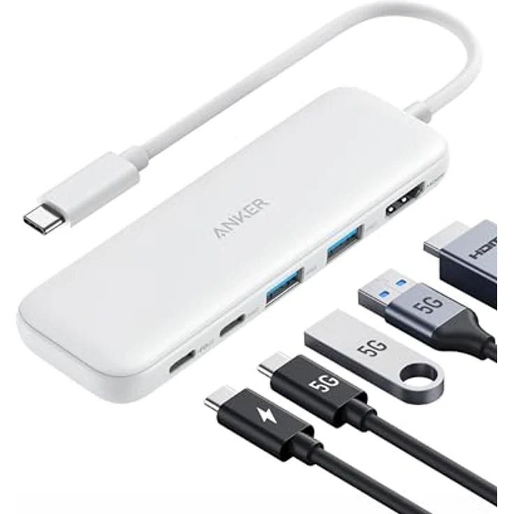 Anker 332 USB-C Hub (5-in-1) with 4K HDMI Display, 5Gbps - and 2 5Gbps USB-A Data Ports (Weiß) – Bild 1