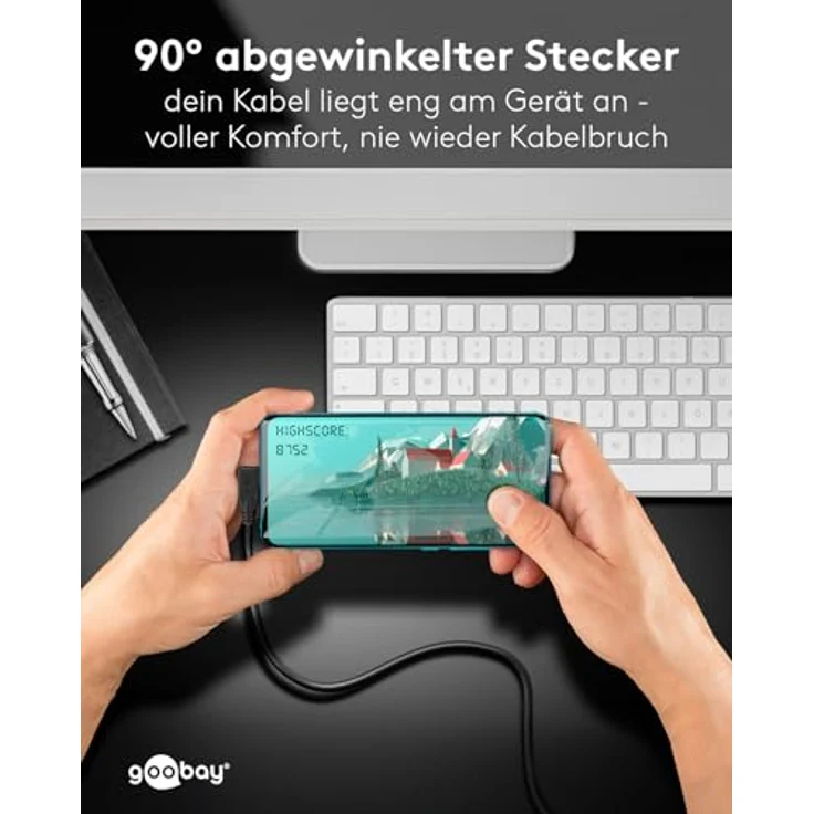 goobay USB-C Kabel 4.0/90° - 1m schwarz, 240W, 40 Gbit/s, Power Delivery, USB-C auf USB-C, ideale Lösung für Smartphone, Laptop und Festplatte, kompatibel mit Thunderbolt-79432 – Bild 4