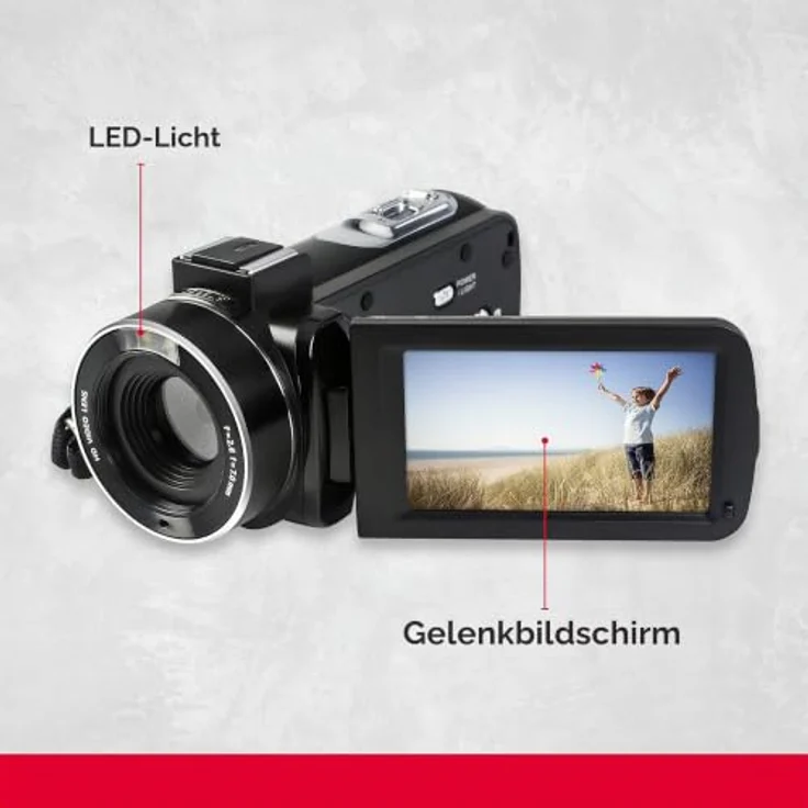 AgfaPhoto Realimove CC2700 Camcorder, 2,7K Ultra HD, 3" IPS-Touchscreen, 18-facher Digitalzoom, LED-Licht, Fernbedienung, Schwarz – Bild 5