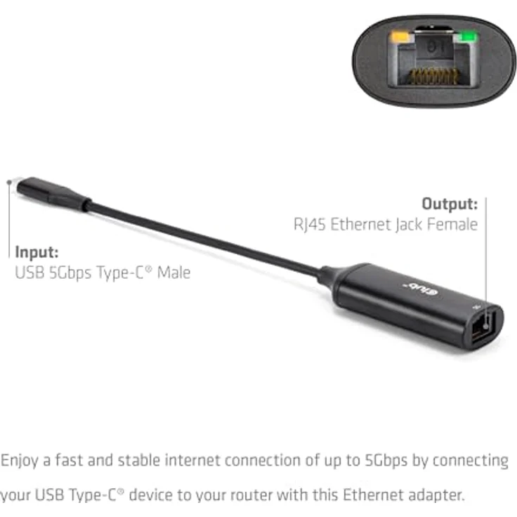Club3d CLUB3D USB 5Gbps Type-C® to RJ45 Ethernet Adapter, Netzwerkzugang für Laptop und Tablet mit 5Gbps Bandbreite und umfassender Kompatibilität – Bild 4