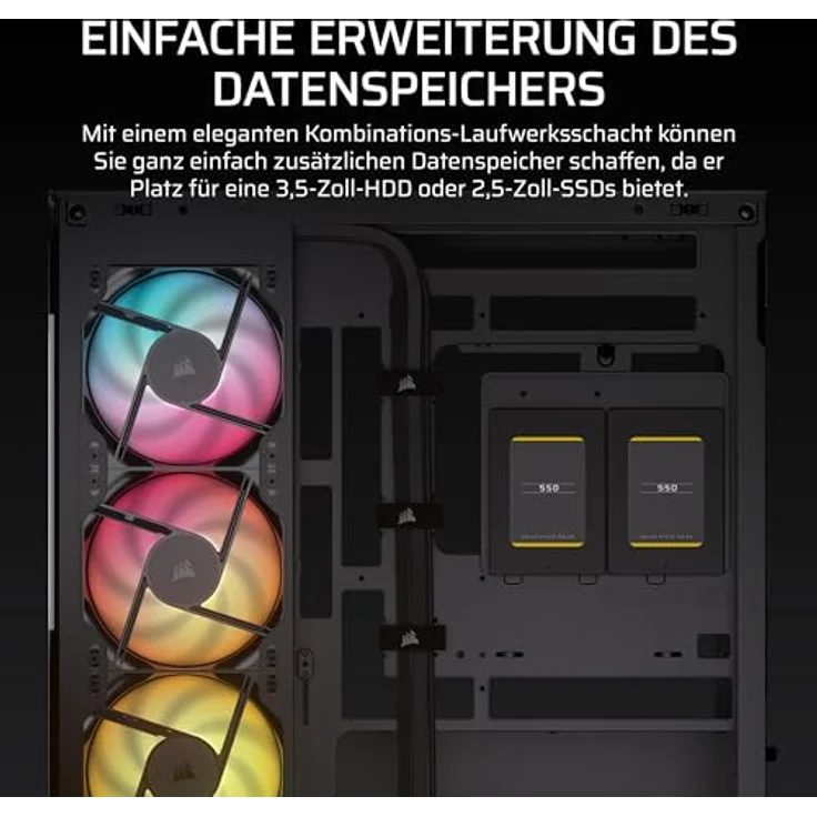 Corsair 2800X RS-R ARGB Midi Tower PC, Schwarz, Mini-ITX/micro ATX, gehärtetes Glas, Gaming mit RGB-Beleuchtung – Bild 5