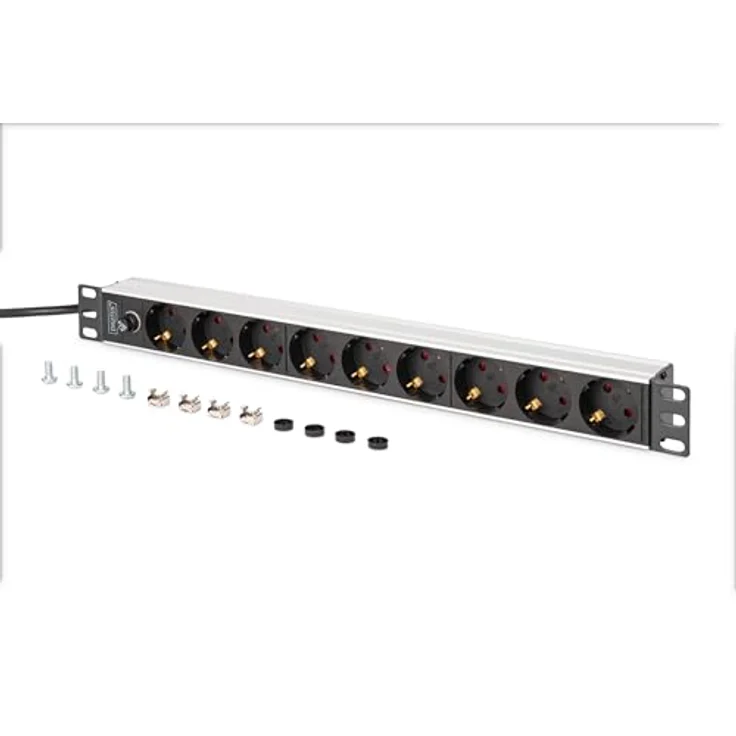 Digitus Netzwerkschrank DN-95437, 19 Zoll Steckdosenleiste mit 9 AC-Ausgängen, Schwarz/Silber, flexibel montierbar – Bild 5
