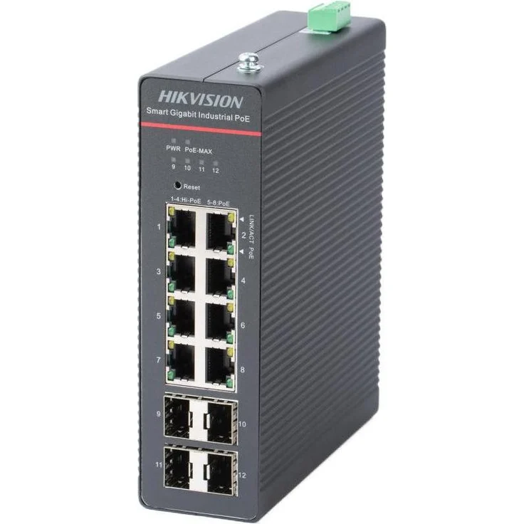 Hikvision DS-3T1512HP-SI-8P4F, Industrie-Switch PoE (8 Ports), smart managed, Schwarz