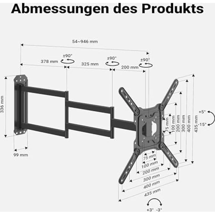 Wiltec TV-Halterung 23"-65", schwenkbar bis 35 kg, VESA-kompatibel, mit Kabelmanagement – Bild 3