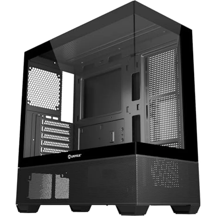 Unykach ATX REVELAT, schwarzes PC-Gehäuse mit Platz für Grafikkarten bis 425 mm und Flüssigkeitskühlung bis 360 mm