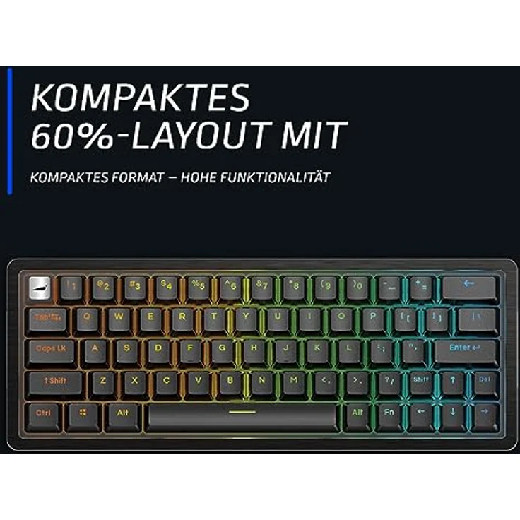 Mountain Everest 60 - kompakte High-End mechanische Gaming-Tastatur mit Pfeiltasten, Schalldämmung, Double-Shot PBT Keycaps, Hotswap und geschmierten Switches (DE Layout, Linear 45, Schwarz) – Bild 4