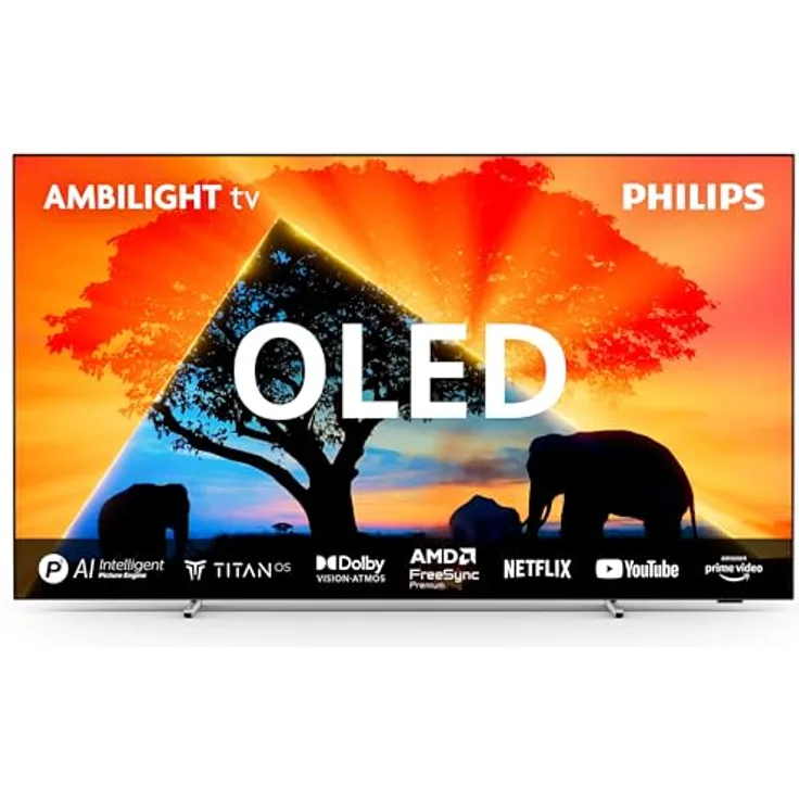 Philips Ambilight 65OLED759 4K OLED Smart TV - 65-Zoll Display, P5 AI Perfect Picture Ultra HD, Titan OS, Dolby Vision, Dolby Atmos - Titan Grey