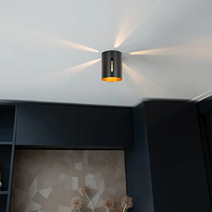 Qazqa Yana Design-Deckenlampe schwarz mit goldenen Akzenten, Aluminium-Zylinder, E27, Dimmbar, für Wohnzimmer und Schlafzimmer – Bild 2