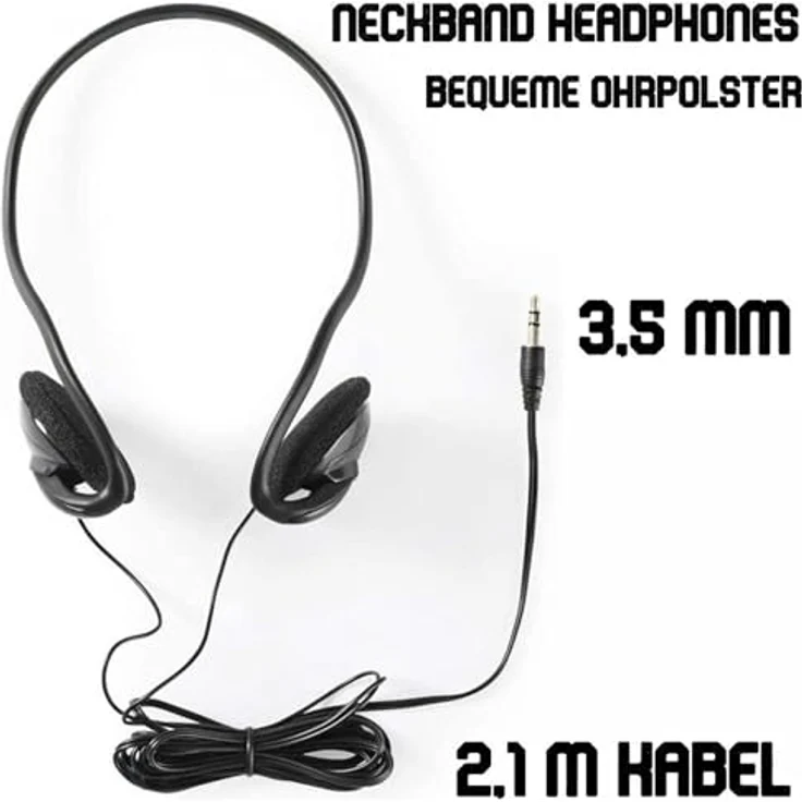 TronicXL Nackenbügel Kopfhörer NECKBAND ONE, 3,5mm kabelgebunden, ultraleichtes Design, schwarz, 30-mm-Treiber, 2,1 m Kabel Länge – Bild 2