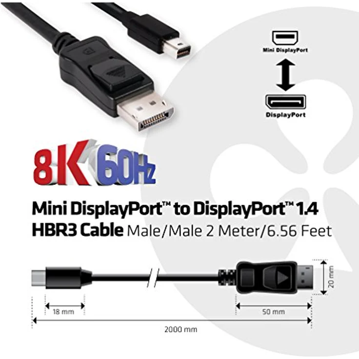 Club3D Kabel MiniDisplayP.1.4 > DisplayP.1.4 2m 32,4Gb Retail – Bild 3