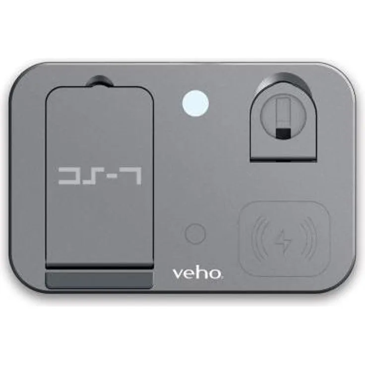 veho DS-7 Qi Wireless Charger, 10 W, Multiladegerät für Smartphones, Apple Watch und AirPods, Silber