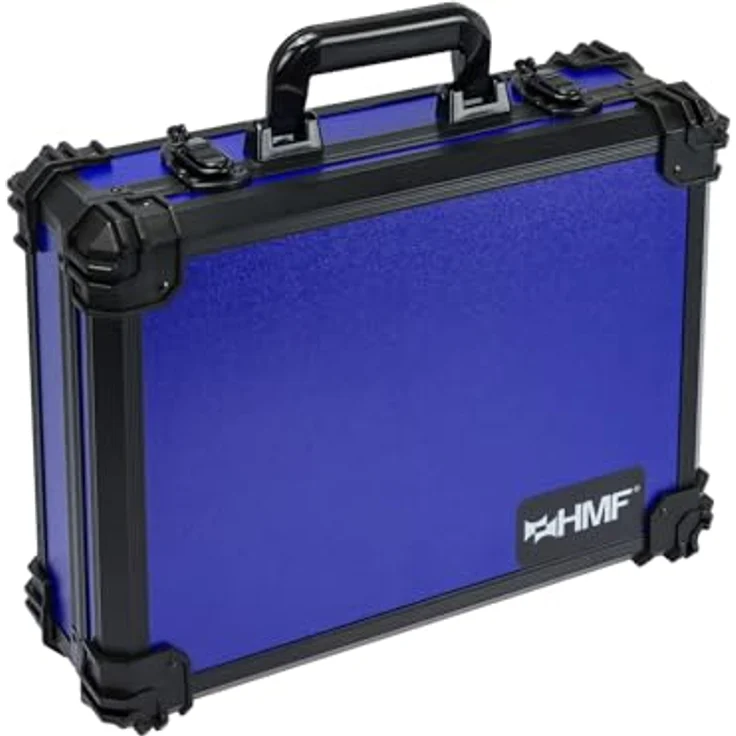 HMF 15502-05 Transportkoffer, Universalkoffer mit Rasterschaumstoff, 39 x 29 x 12 cm, blau, ergonomischer Tragegriff, verstärkter Aluminiumrahmen – Bild 4