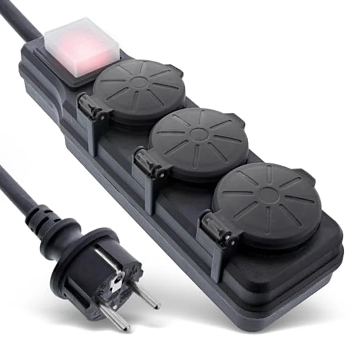 InLine 3-Fach Steckdosenleiste, Outdoor, IP44, 5m mit beleuchtetem EIN/Aus Schalter und erhöhtem Berührungsschutz, robust und langlebig, 16493P – Bild 1