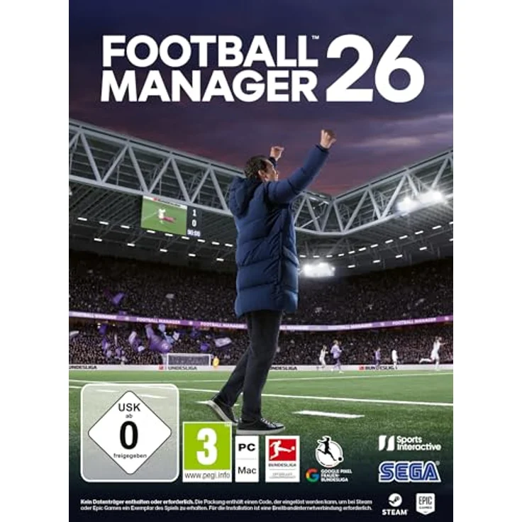 SEGA Football Manager 26, Code in a Box für PC, mit verbesserter Unity-Engine, lizenzierten Vereinsabzeichen und Debüt des Frauenfußballs – Bild 1