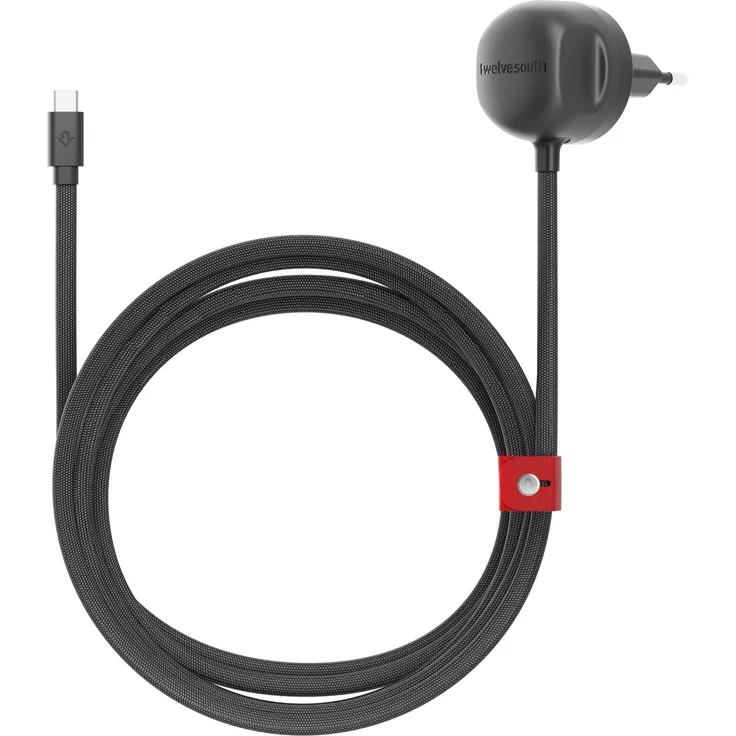 TwelveSouth PowerCord, Ladegerät mit 3m USB-C Kabel, 30W Schnellladung, flacher Stecker, kompatibel mit allen USB-C Geräten