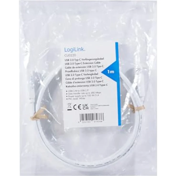 Logilink CU0220 - USB 2.0 Typ-C Verlängerungskabel mit PD Unterstützung, Weiß, 1m Kabellänge – Bild 4
