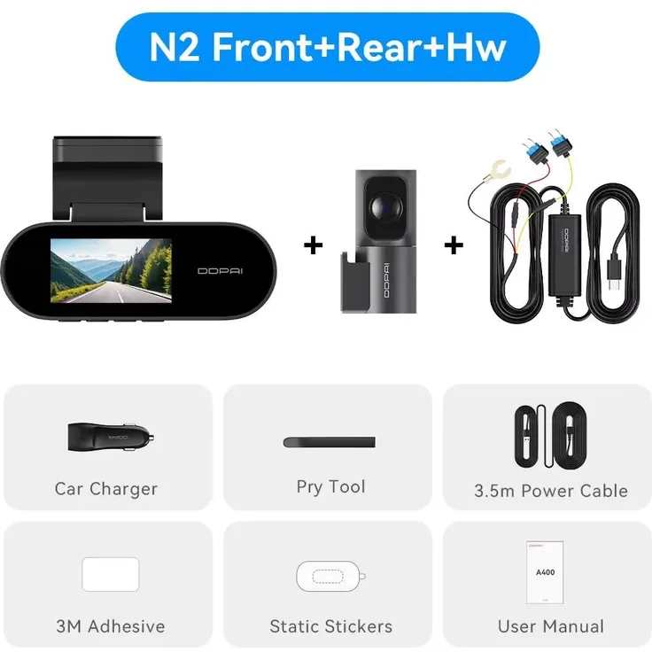 StarTech 2K Dashcam, Auto-DVR mit 2 Kanälen, ADAS, 24-h-Parküberwachung, Nachtsicht, WLAN-App-Steuerung, ohne SD-Karte