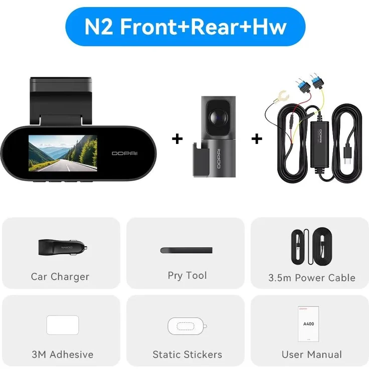 StarTech 2K Dashcam, Auto-DVR mit 2 Kanälen, ADAS, 24-h-Parküberwachung, Nachtsicht, WLAN-App-Steuerung, ohne SD-Karte