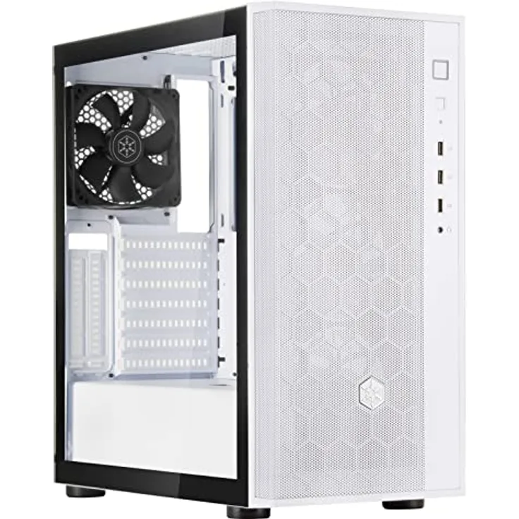 Silverstone SST-FAR1W-G-V2 - FARA R1-V2 Tower ATX Computer Gehäuse, Mesh Front Panel, Seitenteil aus gehärtetem Glas, weiß