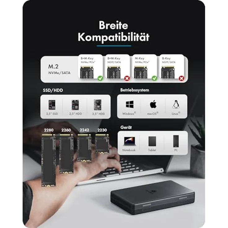 ICY BOX IB-3882 Spade Clone, Klon- und Dockingstation für M.2 NVMe und SATA Laufwerke, schwarz, USB 3.2 Gen 2, 10 Gbps, Offline-Klonfunktion – Bild 7