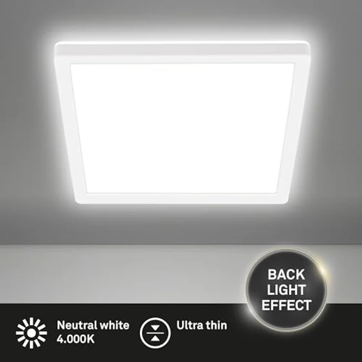 BRILONER LED Deckenlampe mit indirektem Licht, flach, neutralweißes Licht, 24x24x3 cm, Weiß – Bild 2