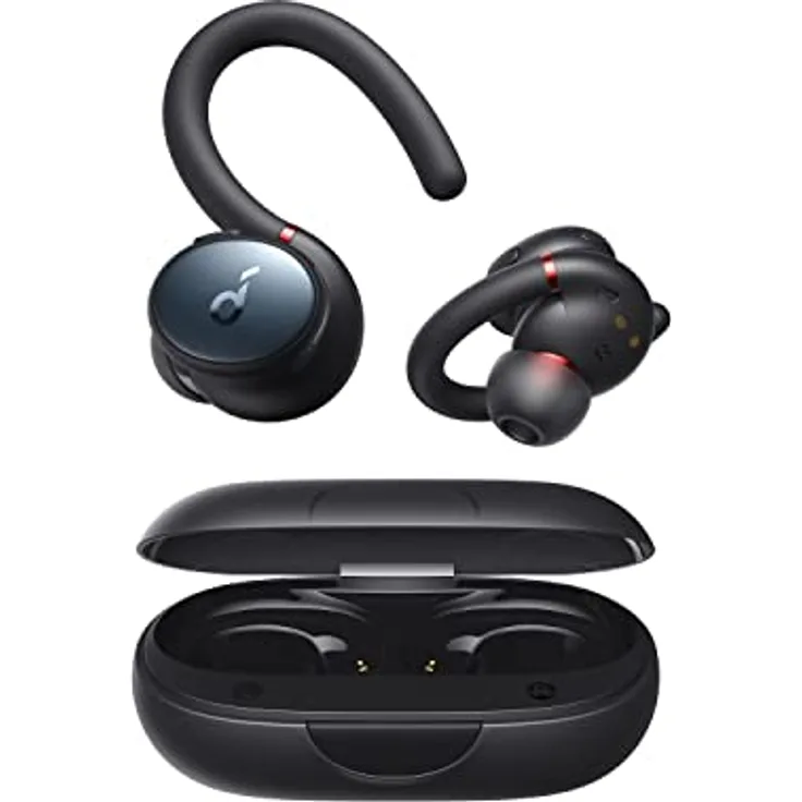 Soundcore Anker Sport X10 TWS Bluetooth 5.2 Wireless Hook Sport Headset - IPX7 Wasserdicht - drehbare Ohrhaken - Bis zu 32 Stunden Spielzeit - Schweißfest - Schnellladung, Schwarz