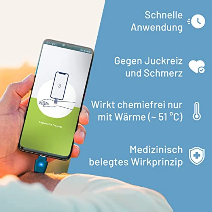 heat it Insektenstichheiler, chemiefreie Behandlung von Juckreiz & Schmerz mit konzentrierter Wärme, für Android & iPhone 15/16 (USB-C), mobil und made in Germany – Bild 5