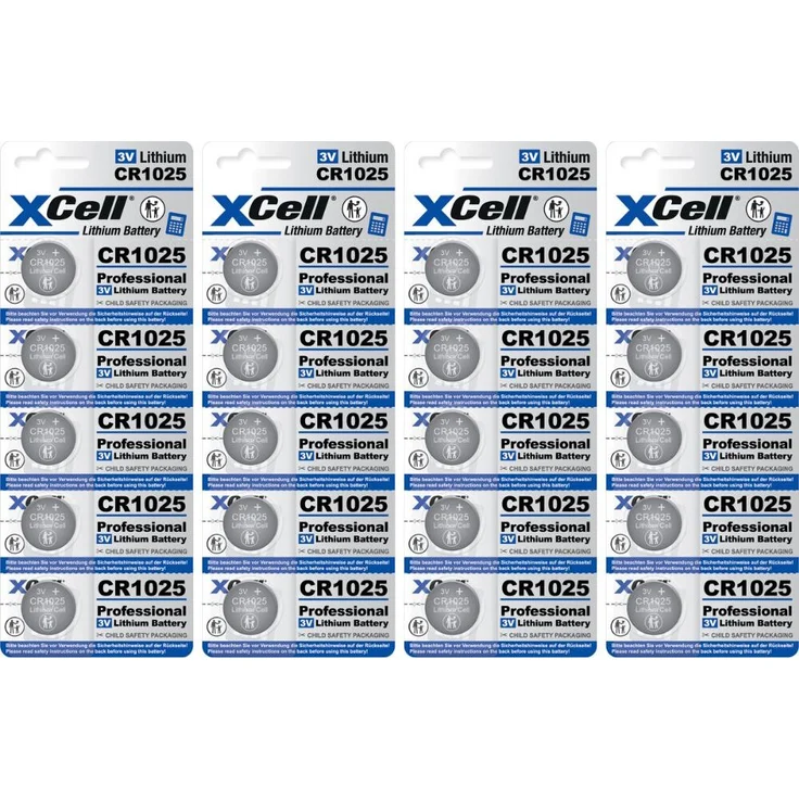 XCell CR1025 Lithium-Knopfzelle 20er Pack, 3V/25mAh mit geringer Selbstentladung