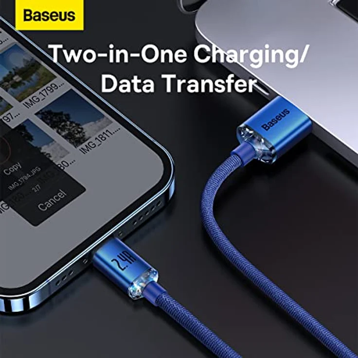 Baseus Crystal Shine USB-auf-Lightning-Ladekabel, 2,4 A, 1,2 m – Dunkelblau, schnelles Aufladen und Datenübertragung – Bild 2