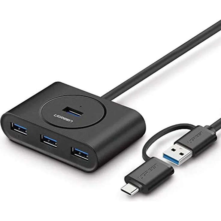 Ugreen USB A/USB C to 4 Port USB 3.0 Hub Multiplexer Schwarz 1 Meter