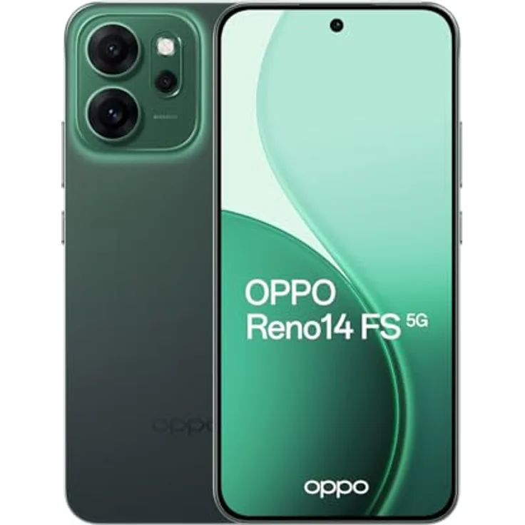 OPPO Reno14 FS 5G (512 GB, Luminous Green, 6.57", Dual SIM, 5G), Smartphone, Grün