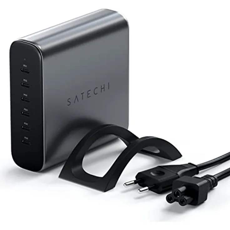 SATECHI GaN 200W USB-C Ladegerät mit 6 Anschlüssen – 2 x USB-C PD 3.1 (140W) und 4 x USB-C PD 3.0, Schnelllade-Reisestation, kompatibel mit Apple und den meisten Thunderbolt USB-C-Geräten