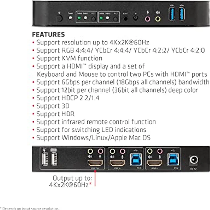 Club 3D CSV-1382 KVM Switch, HDMI KVM-Umschalter mit 4K Auflösung bis 4096x2160, Schwarz – Bild 5