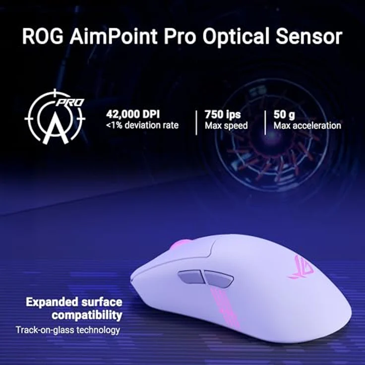 ASUS ROG Keris II Origin White, Wireless RGB Gaming-Maus mit 42.000 DPI, ROG Micro Switches II, ergonomisch, 65g leicht, Bluetooth, USB-C – Bild 5