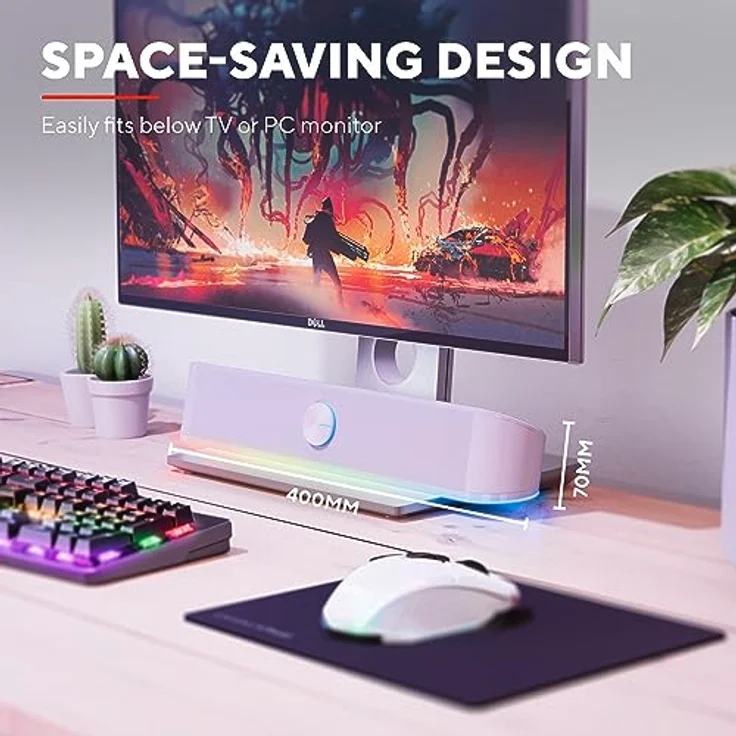 Trust Illuminated Soundbar-White PC-Lautsprecher mit RGB-Beleuchtung und platzsparendem Design – Bild 3