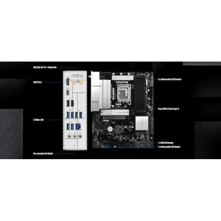 ASRock B860 Rock WiFi 7 ATX Motherboard, Unterstützung für Intel Core Ultra Prozessoren (LGA1851), DDR5 8666+ (OC), PCIe 5.0, integriertes WiFi 7 und 2.5G LAN – Bild 3