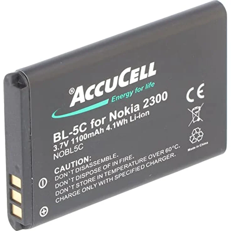 AccuCell Li-Ion Akku 1100mAh 3.7V für Handy Avus MMDR 12, V2 Nokia BL-5C, 1000059, BS-16, MP-S-A1, kompakt und leistungsstark – Bild 1